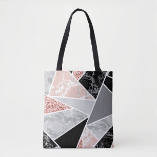 Geometric Marble with Pink Glitter: Seamless Tote Bag