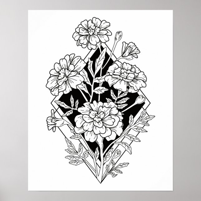 Geometric Marigold Flowers Poster (Front)