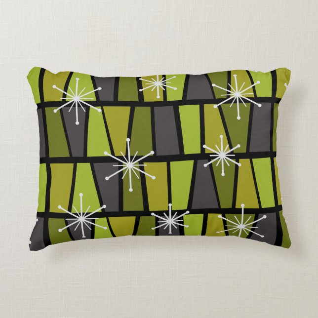 Geometric MCM Abstract Olive Green Decorative Cushion (Front)