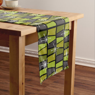 Geometric MCM Abstract Olive Green Short Table Runner