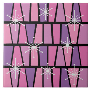 Geometric MCM Abstract Pink Purple Ceramic Tile
