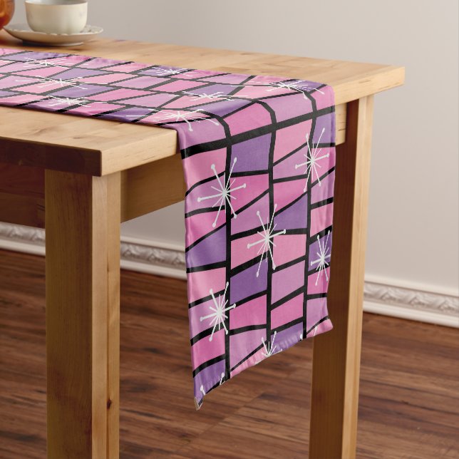 Geometric MCM Abstract Pink Purple Short Table Runner (In Situ)