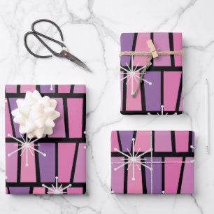 Geometric MCM Abstract Pink Purple Wrapping Paper Sheet