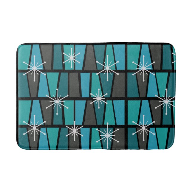 Geometric MCM Abstract Turquoise Teal Bath Mat (Front)