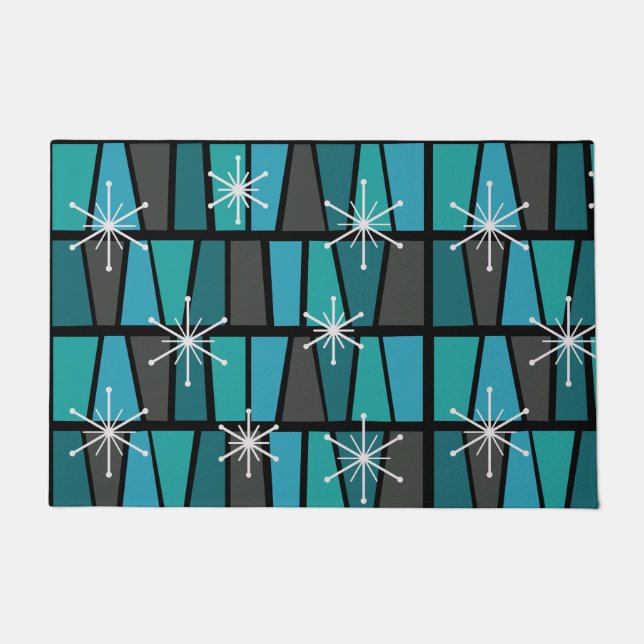 Geometric MCM Abstract Turquoise Teal Doormat (Front)
