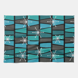 Geometric MCM Abstract Turquoise Teal Tea Towel