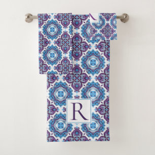 Geometric Mediterranean blue purple pattern Bath Towel Set