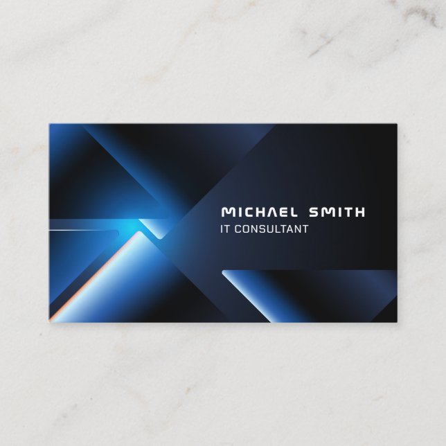 Geometric Metal Chrome Triangles Technology Business Card (Front)