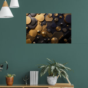 Geometric Metallic Abstract Wall Art – Gold and Bl