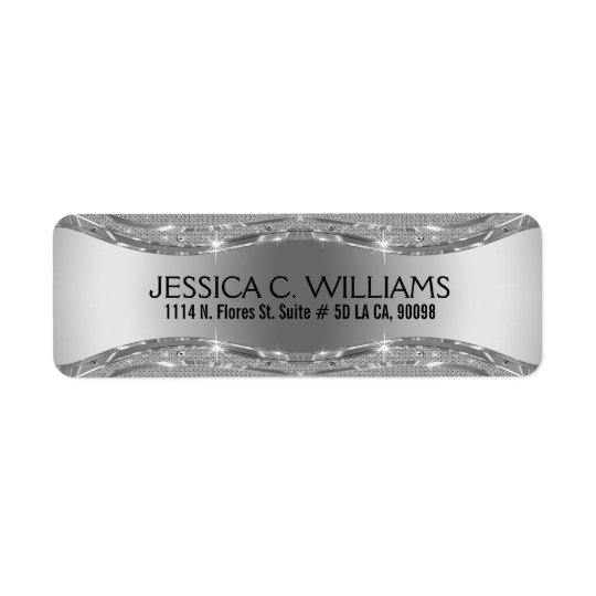 Geometric Metallic Silver Grey & White Diamonds Return Address Label