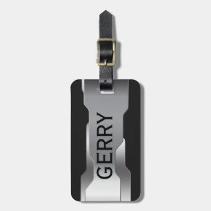 Geometric Metallic Silver Stainless Steel Look Luggage Tag