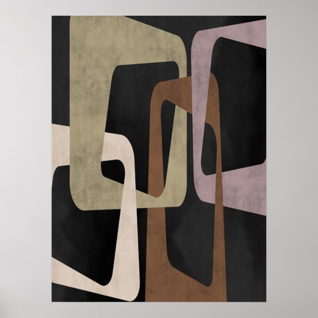 Geometric Mid Century Modern Abstract Black Brown Poster (Front)