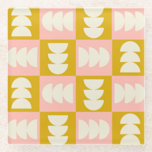Geometric Mid-Century Modern Retro Pattern Glass Coaster