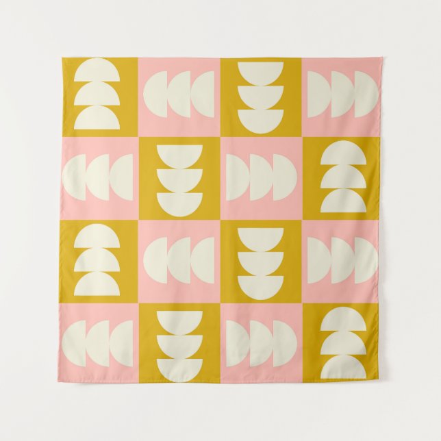 Geometric Mid-Century Modern Retro Pattern Tapestry (Front)
