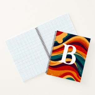 Geometric Mid Century Retro Waves Rainbow Monogram Notebook