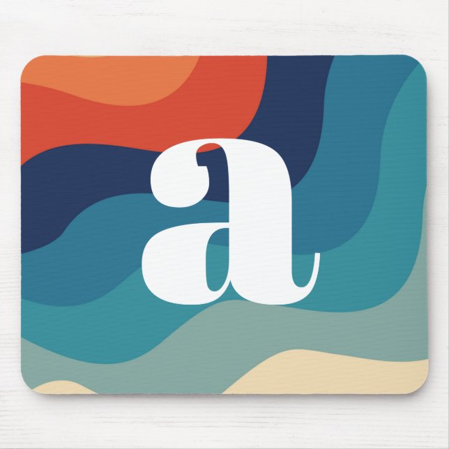 Geometric Mid Century Retro Waves Rainbow Trendy   Mouse Pad (Front)