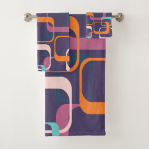 Geometric Mid Century Shapes Art in Purple Bath Towel Set