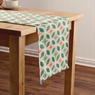 Geometric mid-century tiles green long table runner