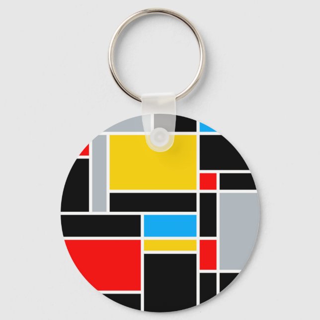 Geometric Minimal Mondrian Style Colour Compositio Key Ring (Front)