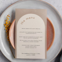 Geometric Minimal Sand Beige Arch Wedding Menu