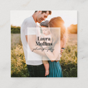 Geometric minimal white square modern photographer square business card