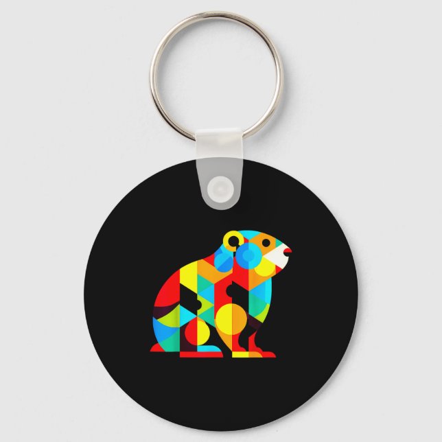 Geometric Minimalism Modern Illustration Groundhog Key Ring (Front)