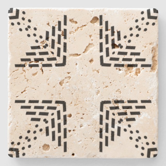 Geometric minimalist design black and white stone coaster (Front)