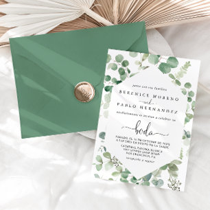 Geometric Minimalist Eucalyptus Spanish Wedding   Invitation