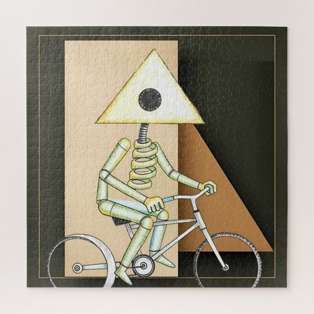 Geometric Minimalist Guy on Bike  Jigsaw Puzzle (Vertical)