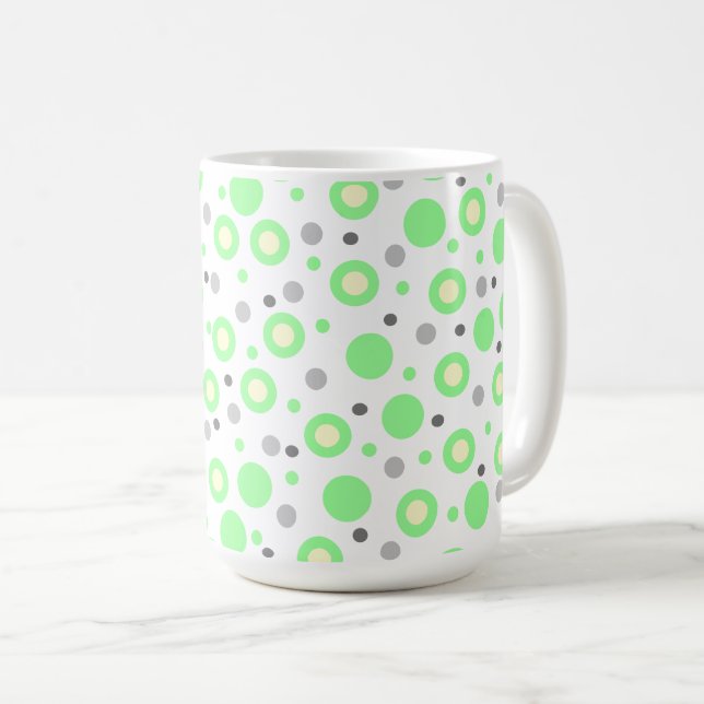 Geometric Mint Green Cream Grey Polka Dots Coffee Mug (Front Right)