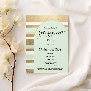 Geometric mint green gold arch Retirement Party  Invitation