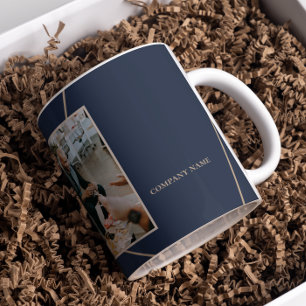 Geometric Mocha Beige Happy Holidays Company Photo Coffee Mug