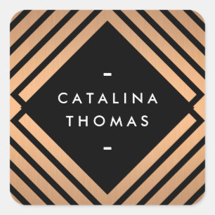 Geometric Mod Bold Black and Copper Pattern Square Sticker