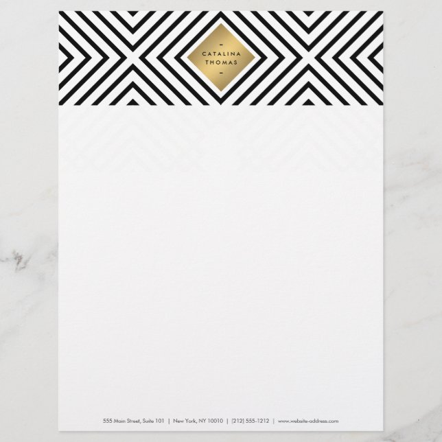 Geometric Mod Bold Black and White Pattern Custom Letterhead (Front)