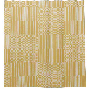 Geometric Mod Squares and Bars Mustard Yellow Grey Shower Curtain