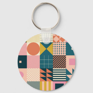 Geometric Modern Abstract: Colourful Design Key Ring