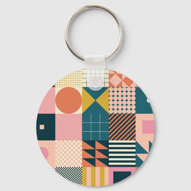 Geometric Modern Abstract: Colourful Design Key Ring (Front)