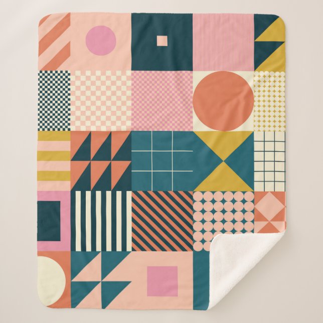Geometric Modern Abstract: Colourful Design Sherpa Blanket (Front)
