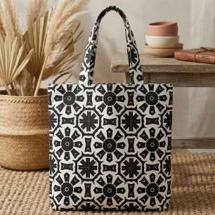 Geometric Modern Black and White Mosaic Pattern Fabric