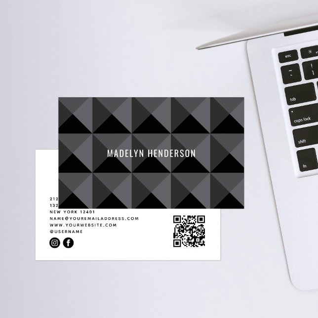 Geometric Modern Bold Black Abstract QR Code Business Card (Creator Uploaded)