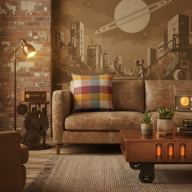 Geometric modern colourful block retro pattern cushion (Creator Uploaded)