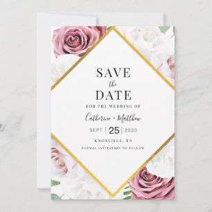 Geometric Modern Floral Blush Pink Typography Save The Date