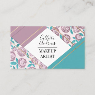 Geometric Modern Gold Dusty Pink Flower Watercolor Business Card