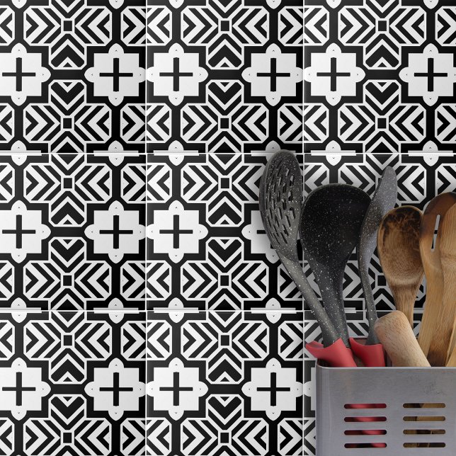 Geometric Modern Mosaic Pattern in Black and White Ceramic Tile (Creator Uploaded)