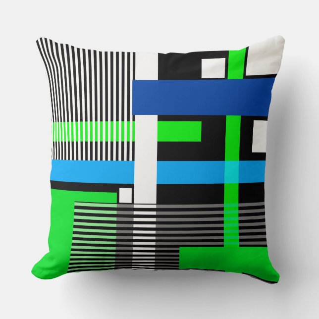 Geometric modern pattern in blue and green tones cushion (Front)