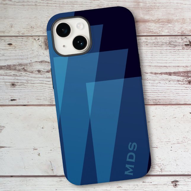 Geometric Modern Personalised Blue  Case-Mate iPhone Case (A geometric cool blue phone case with space for your initials)
