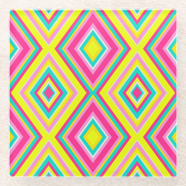 Geometric Modern Shapes Triangles Pattern Glass Coaster (Front)