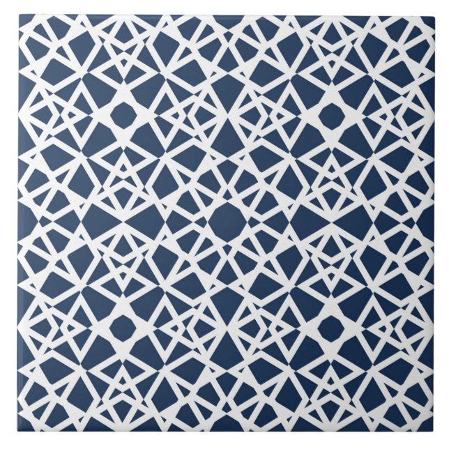 Geometric, modern, simple, navy blue, white ceramic tile (Front)