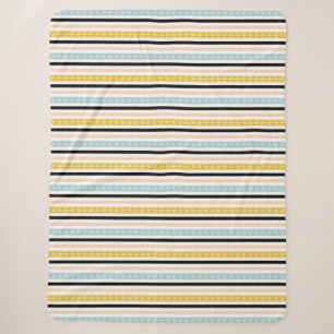 Geometric Modern Yellow Black Blue Striped Pattern Sherpa Blanket