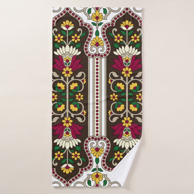Geometric Moghul Paisley pattern on white backgrou Bath Towel (Bath Towel)
